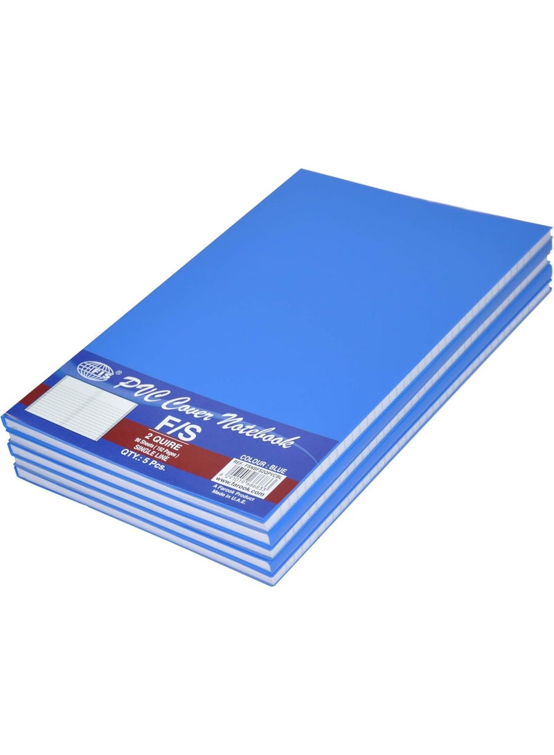 FIS PVC Cover NoteBook, 96 Sheets, 192 pages, Single Line, Blue Colour 5-Piece - FSNBFS2QPVCBL - Image 1